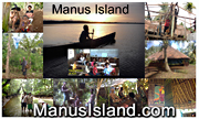 photo collage of people in different places on Manus, building, eating, studying, walking,  as well as new Buddish retreat center - CLICK TO ENLARGE PHOTO